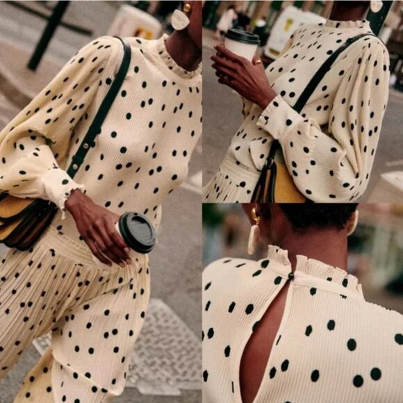 Sezane Tops - Sezane Cream and Black Polka Dot Blouse